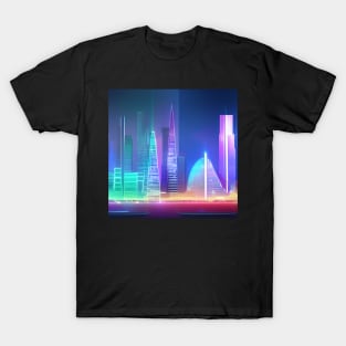 Ai Generated Art Scenery - Futuristic City with neon lighting T-Shirt